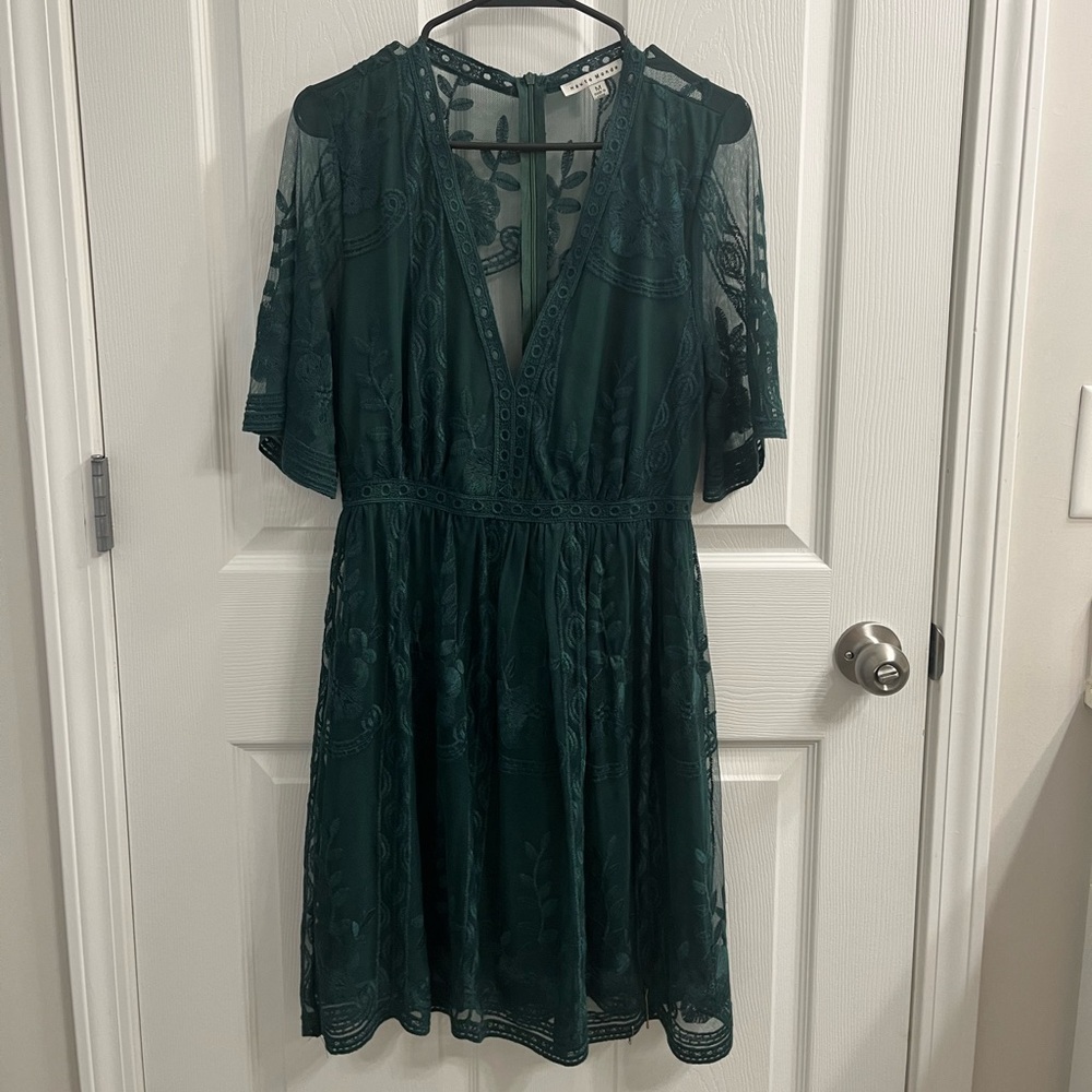 Teal Embroidered Lace Dress